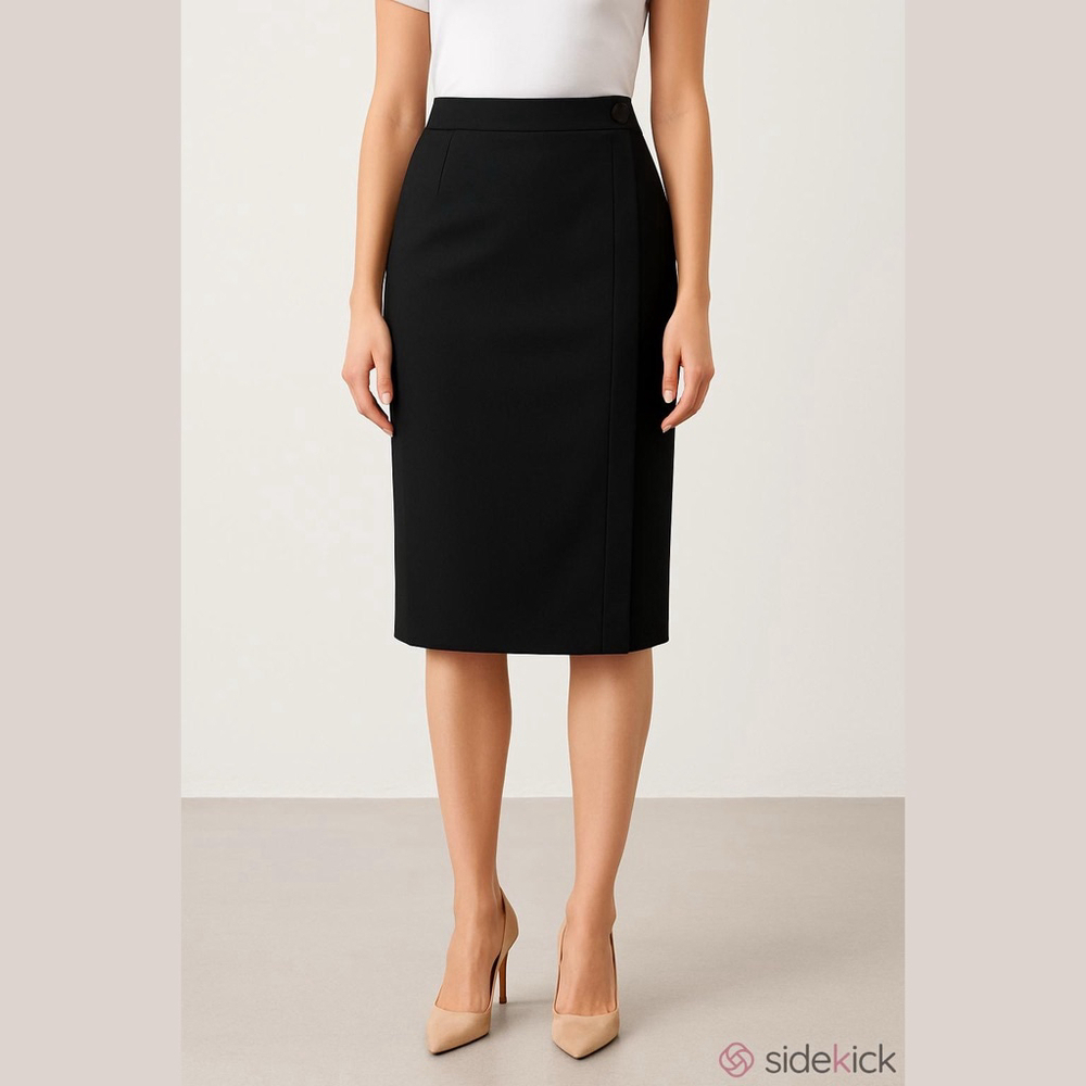 Anne Klein II Black Wool Pencil Skirt Size 4 Wrap Front Lined Classic